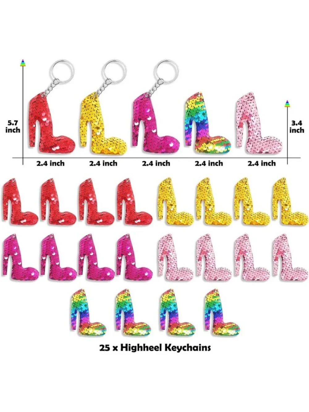 25 Pack Double-Deck Flip Sequin High Heel Keychains - Party Favors & Goodie Bag
